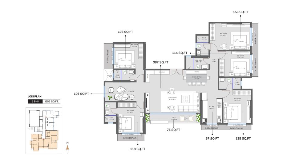 Modirealty-Asopalav-Floor-Plan-5 BHK-1556 Sqft